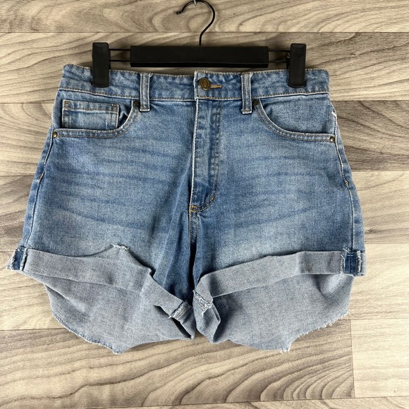 Indigo Rising Shorts Womens 5/27 Blue Light Wash Cuffed Pockets Mid Rise Denim - Picture 10 of 10